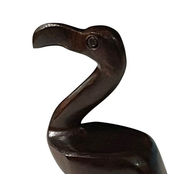 Hand Carved Flamingo Water Coastal Bird Smooth Finish Wood Sculpture Folk Art - Picture 3 of 10